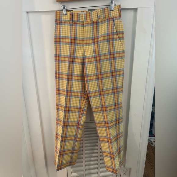 Vintage 1940’s yellow plaid disco boho pants 29x29 - Picture 1 of 9